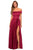 La Femme - 28978 Satin Off-Shoulder A-line Gown Bridesmaid Dresses 00 / Wine