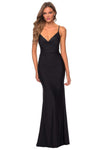 V-neck Jersey Sheath Fitted Open-Back Floor Length Sleeveless Spaghetti Strap Natural Waistline Sheath Dress with a Brush/Sweep Train