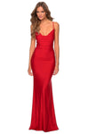 V-neck Open-Back Fitted Jersey Sheath Sleeveless Spaghetti Strap Floor Length Natural Waistline Sheath Dress with a Brush/Sweep Train