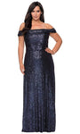 Plus Size A-line Floor Length Off the Shoulder Natural Waistline Back Zipper Fitted Sequined Open-Back Prom Dress