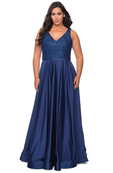 Plus Size Sexy A-line V-neck Fall Sleeveless Slit Back Zipper Wrap Pocketed Natural Waistline Prom Dress with a Brush/Sweep Train With Rhinestones