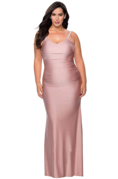 V-neck Sleeveless Ruched V Back Back Zipper Jersey Natural Waistline Sheath Sheath Dress/Prom Dress with a Brush/Sweep Train