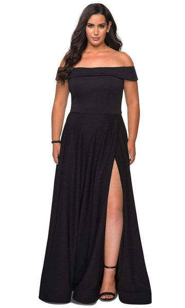 Modest A-line Natural Waistline Jersey Off the Shoulder Pocketed Fitted Slit Open-Back Back Zipper Prom Dress with a Brush/Sweep Train