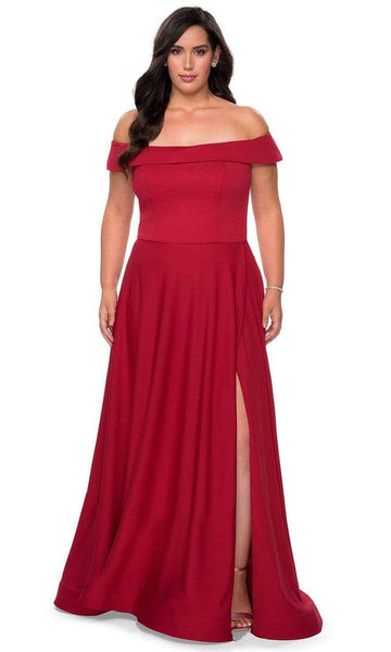 Modest A-line Pocketed Fitted Back Zipper Open-Back Slit Off the Shoulder Jersey Natural Waistline Prom Dress with a Brush/Sweep Train