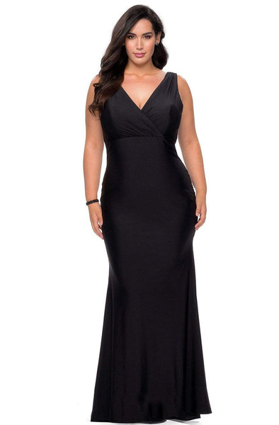 Modest V-neck Fit-and-Flare Sheath Empire Waistline Fitted Back Zipper Floor Length Jersey Sleeveless Sheath Dress/Prom Dress with a Brush/Sweep Train