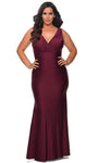 Modest V-neck Jersey Empire Waistline Floor Length Fit-and-Flare Sheath Sleeveless Fitted Back Zipper Sheath Dress/Prom Dress with a Brush/Sweep Train