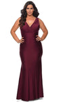 Modest V-neck Fitted Back Zipper Jersey Fit-and-Flare Sheath Sleeveless Floor Length Empire Waistline Sheath Dress/Prom Dress with a Brush/Sweep Train