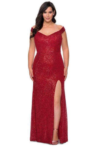 Plus Size Sexy Short Portrait Neck Off the Shoulder Sheath Banding Cutout Back Zipper Sequined Sheer Slit Natural Waistline Sheath Dress/Prom Dress with a Brush/Sweep Train