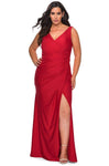 Sophisticated V-neck Plunging Neck Jersey Sleeveless Sheath Back Zipper Ruched Slit Fitted V Back Natural Waistline Sheath Dress with a Brush/Sweep Train
