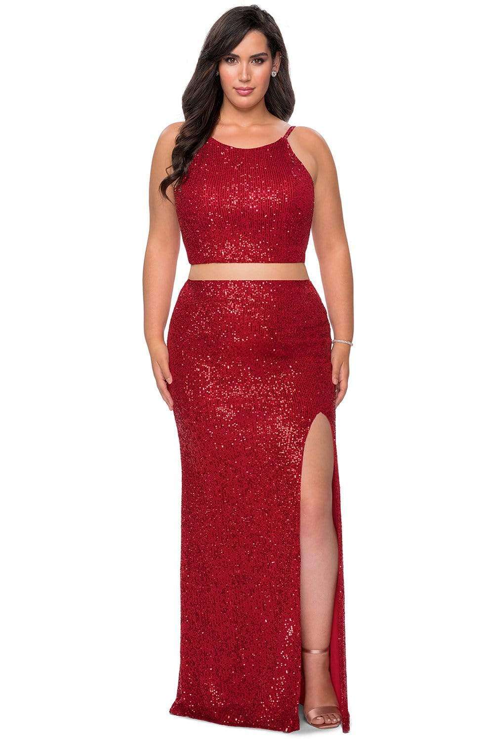 La Femme - 29026 Two-Piece Sequined Plus Size Prom Sheath Gown
