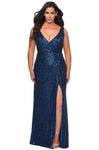 Plus Size Sexy V-neck Fitted Ruched Back Zipper Sequined Slit Open-Back Sheath Floor Length Sleeveless Fall Plunging Neck Natural Waistline Sheath Dress/Prom Dress with a Brush/Sweep Train