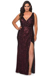 Plus Size Sexy V-neck Open-Back Sequined Fitted Slit Ruched Back Zipper Floor Length Plunging Neck Natural Waistline Fall Sheath Sleeveless Sheath Dress/Prom Dress with a Brush/Sweep Train