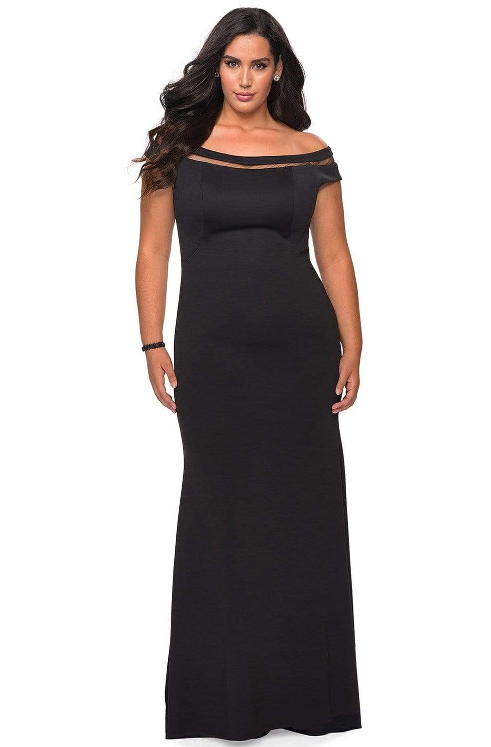 La Femme - 29049 Off-Shoulder Jersey Fitted Simple Prom Dress
