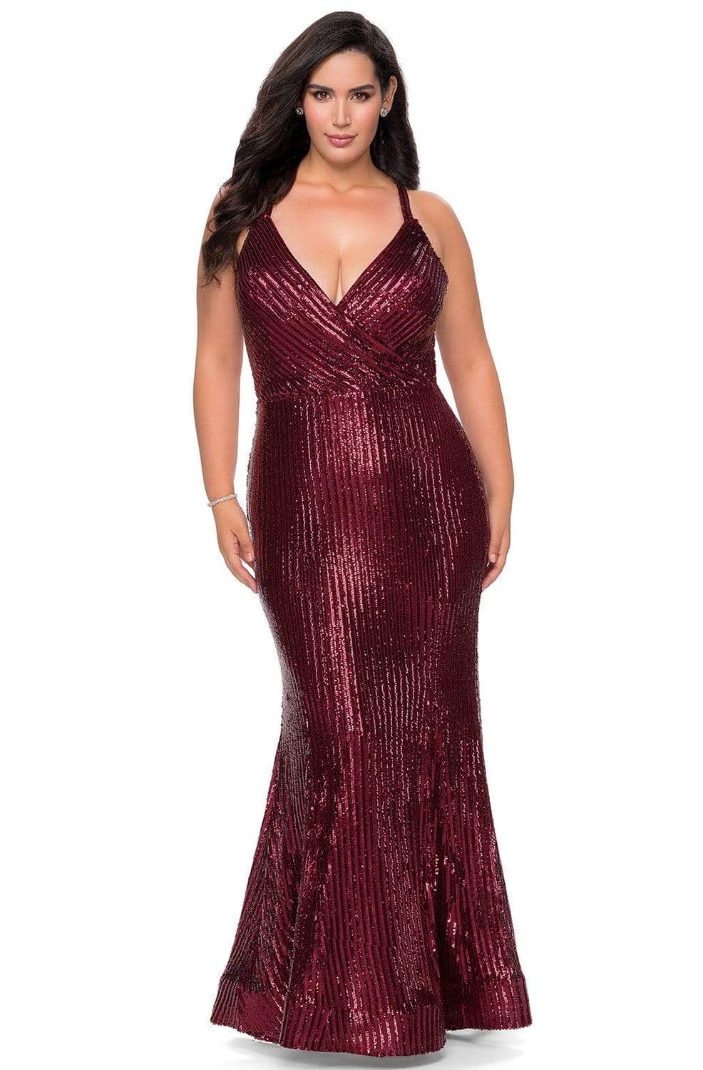 La Femme - 29051 Sequined Plunging V-neck Trumpet Simple Prom Dress
