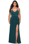 Plus Size V-neck Jersey Floor Length Sleeveless Spaghetti Strap Sheath Fall Slit Open-Back Fitted Ruched Natural Waistline Sheath Dress/Prom Dress with a Brush/Sweep Train