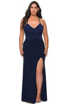 Plus Size V-neck Ruched Open-Back Slit Fitted Natural Waistline Sheath Jersey Sleeveless Spaghetti Strap Fall Floor Length Sheath Dress/Prom Dress with a Brush/Sweep Train