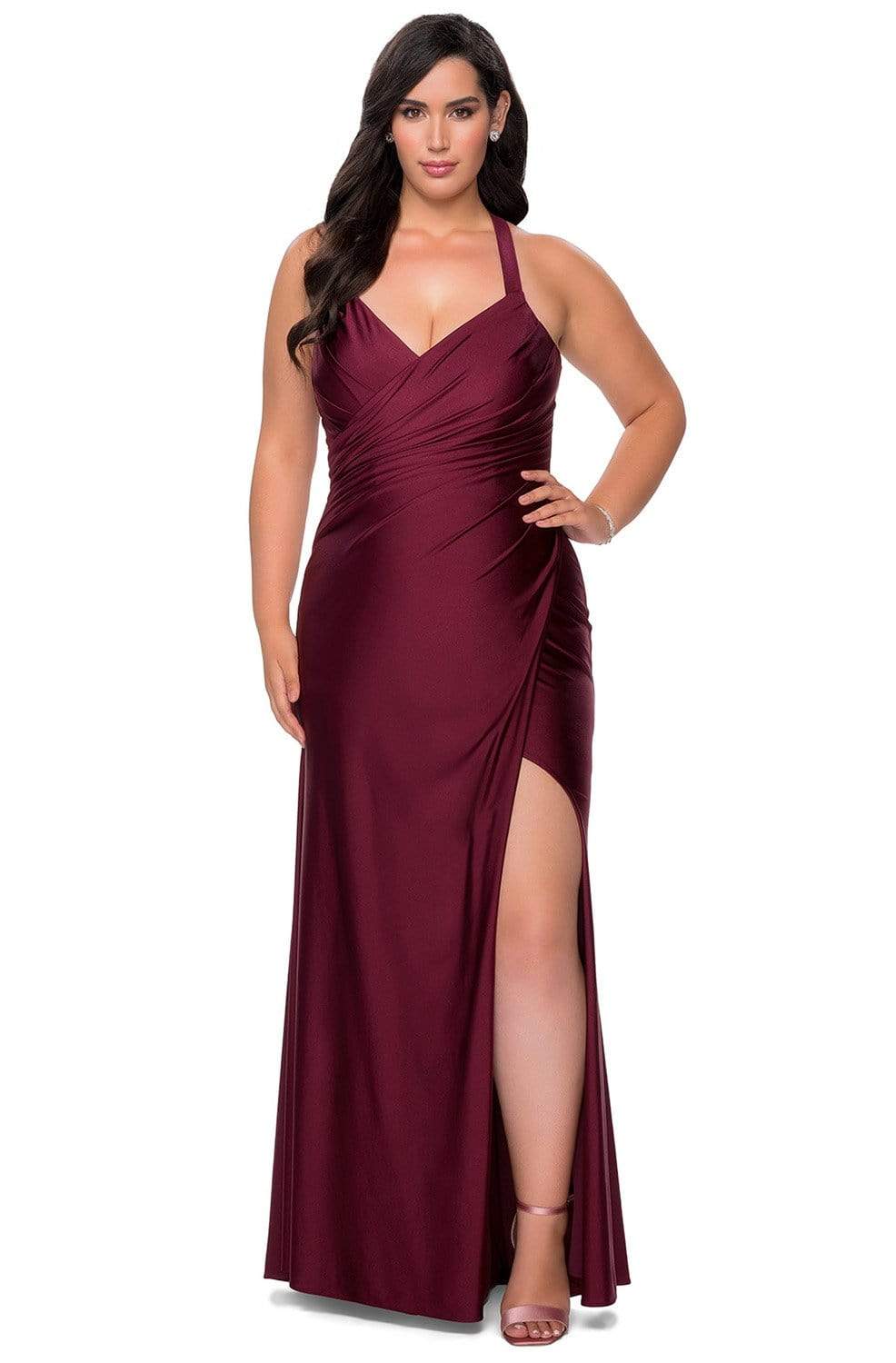 La Femme - 29062 Plunging V-neck Jersey Fitted Dress
