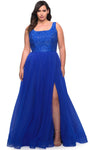 Plus Size A-line Beaded Fitted Slit Back Zipper Sleeveless Natural Waistline Scoop Neck General Print Tulle Prom Dress
