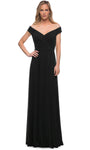 A-line Floor Length Pleated Ruched Back Zipper Open-Back Off the Shoulder Jersey Natural Waistline Evening Dress/Mother-of-the-Bride Dress