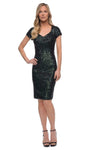 V-neck Sheath Above the Knee Natural Waistline Fitted Back Zipper Sequined Short Sleeves Sleeves Sheath Dress