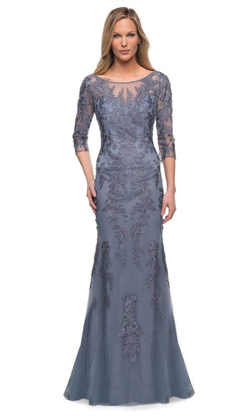 Floor Length Natural Waistline Embroidered Applique Back Zipper Illusion Fitted Goddess Sheer Sheath Bateau Neck Jeweled Neck Sheath Dress/Evening Dress with a Brush/Sweep Train