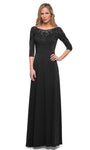 A-line 3/4 Sleeves Bateau Neck Illusion Back Zipper Open-Back Applique Natural Princess Seams Waistline Evening Dress