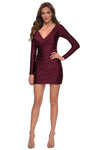 Sophisticated V-neck Jersey Plunging Neck Sheath Long Sleeves Ruched Fitted Back Zipper Short Natural Waistline Sheath Dress