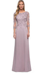 A-line Back Zipper Fitted Embroidered Sheer Jeweled Neck Floor Length Natural Waistline Mother-of-the-Bride Dress with a Brush/Sweep Train