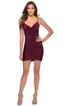 V-neck Jersey Sheath Natural Waistline Back Zipper Open-Back Fitted V Back Ruched Short Sheath Dress/Party Dress