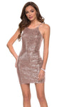 Halter Cocktail Short Sleeveless Sheath Natural Waistline Cutout Back Zipper Lace-Up Fitted Sequined Sheath Dress