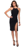 Short Back Zipper Open-Back Slit Ruched Jersey Sheath Halter Natural Waistline Sheath Dress/Prom Dress/Party Dress