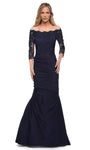 Natural Waistline Back Zipper Applique Fitted Open-Back Beaded 3/4 Sleeves Off the Shoulder Jersey Mermaid Evening Dress
