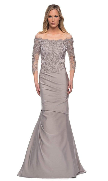 3/4 Sleeves Off the Shoulder Mermaid Jersey Applique Open-Back Beaded Fitted Back Zipper Natural Waistline Evening Dress