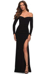 Sweetheart Natural Waistline Long Sleeves Off the Shoulder Jersey Floor Length Slit Back Zipper Fitted Sheath Bodycon Dress/Sheath Dress with a Brush/Sweep Train