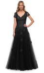 Sophisticated A-line V-neck Short Sheer Applique Evening Dress/Mother-of-the-Bride Dress by La Femme