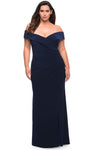 Sophisticated Floor Length Off the Shoulder Jersey Natural Waistline Back Zipper Slit Ruched Sheath Sheath Dress