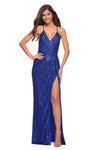 V-neck Spaghetti Strap Natural Waistline Sheath Lace-Up Sequined Slit Back Zipper Wrap Sheath Dress/Prom Dress with a Brush/Sweep Train