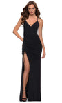 V-neck Sheath Slit Ruched Open-Back Self Tie Fitted Gathered Natural Waistline Jersey Plunging Neck Spaghetti Strap Floor Length Sheath Dress/Evening Dress/Prom Dress