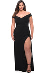 Sheath Fall Floor Length Back Zipper Slit Ruched Jersey Off the Shoulder Empire Waistline Sheath Dress