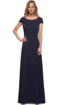 A-line Bateau Neck Open-Back Applique Sheer Evening Dress by La Femme