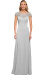 A-line Sheer Applique Open-Back Bateau Neck Evening Dress by La Femme