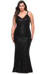 Plus Size V-neck Sheath Natural Waistline Plunging Neck Sleeveless Floor Length Hidden Back Zipper Beaded Sequined Sheath Dress/Evening Dress/Party Dress