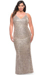 Plus Size V-neck Plunging Neck Floor Length Sheath Sleeveless Sequined Beaded Hidden Back Zipper Natural Waistline Sheath Dress/Evening Dress/Party Dress