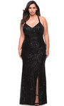 Plus Size V-neck Faux Wrap Slit Sequined Fitted Hidden Back Zipper Natural Waistline Halter Sheath Sleeveless Sheath Dress/Evening Dress with a Brush/Sweep Train