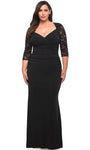 Plus Size V-neck Jersey Sheath Natural Waistline Plunging Neck Queen Anne Neck Fitted Back Zipper 3/4 Sleeves Sheath Dress/Mother-of-the-Bride Dress with a Brush/Sweep Train