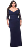 Plus Size V-neck Sheath Plunging Neck Queen Anne Neck Natural Waistline Back Zipper Fitted 3/4 Sleeves Jersey Sheath Dress/Mother-of-the-Bride Dress with a Brush/Sweep Train