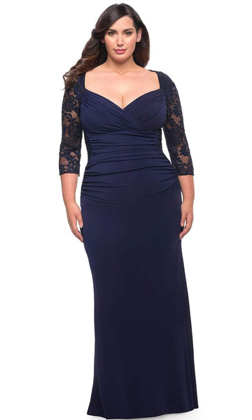 Plus Size V-neck Fitted Back Zipper Jersey Natural Waistline Plunging Neck Queen Anne Neck 3/4 Sleeves Sheath Sheath Dress/Mother-of-the-Bride Dress with a Brush/Sweep Train