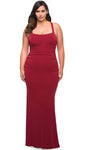 Plus Size Sheath Natural Waistline Jersey Halter Straight Neck Sleeveless Fitted Back Zipper Sheath Dress/Prom Dress with a Brush/Sweep Train