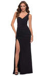 Sexy Floor Length Sleeveless Natural Waistline Sheath Sweetheart Fitted Wrap Asymmetric Ruched Slit Lace-Up Open-Back Jersey Sheath Dress/Evening Dress with a Brush/Sweep Train