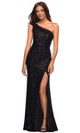 Sophisticated One Shoulder Sleeveless Natural Waistline Open-Back Fitted Slit Ruched Back Zipper Sequined Asymmetric Sheath Sheath Dress with a Brush/Sweep Train